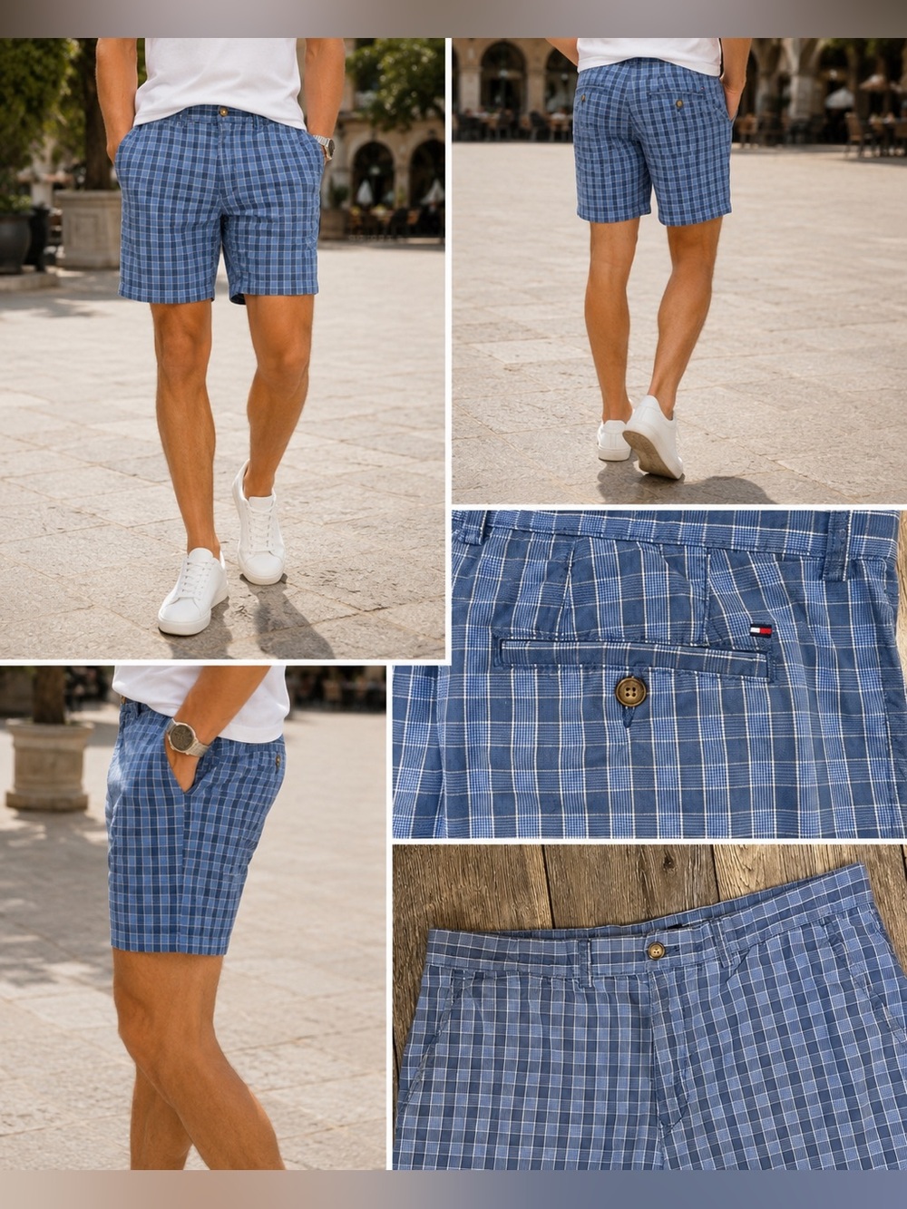 Tommy Hilfiger Blue Plaid Cotton Shorts Size 36 Classic Preppy Summer